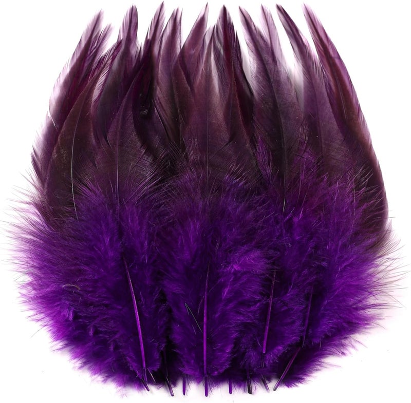 Holmgren Purple Craft Feathers Bulk - 200pcs 5-7inch Rooster Feathers Bulk for Halloween Mardi Gras Masquerade Party Costume Decoration and DIY Crafts (Purple) - Image 1